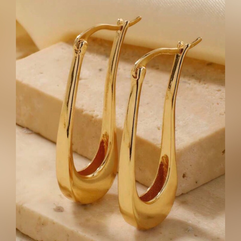 New Loft Gold Plated Melt Drop Hoop Earrings - Picture 6 of 8